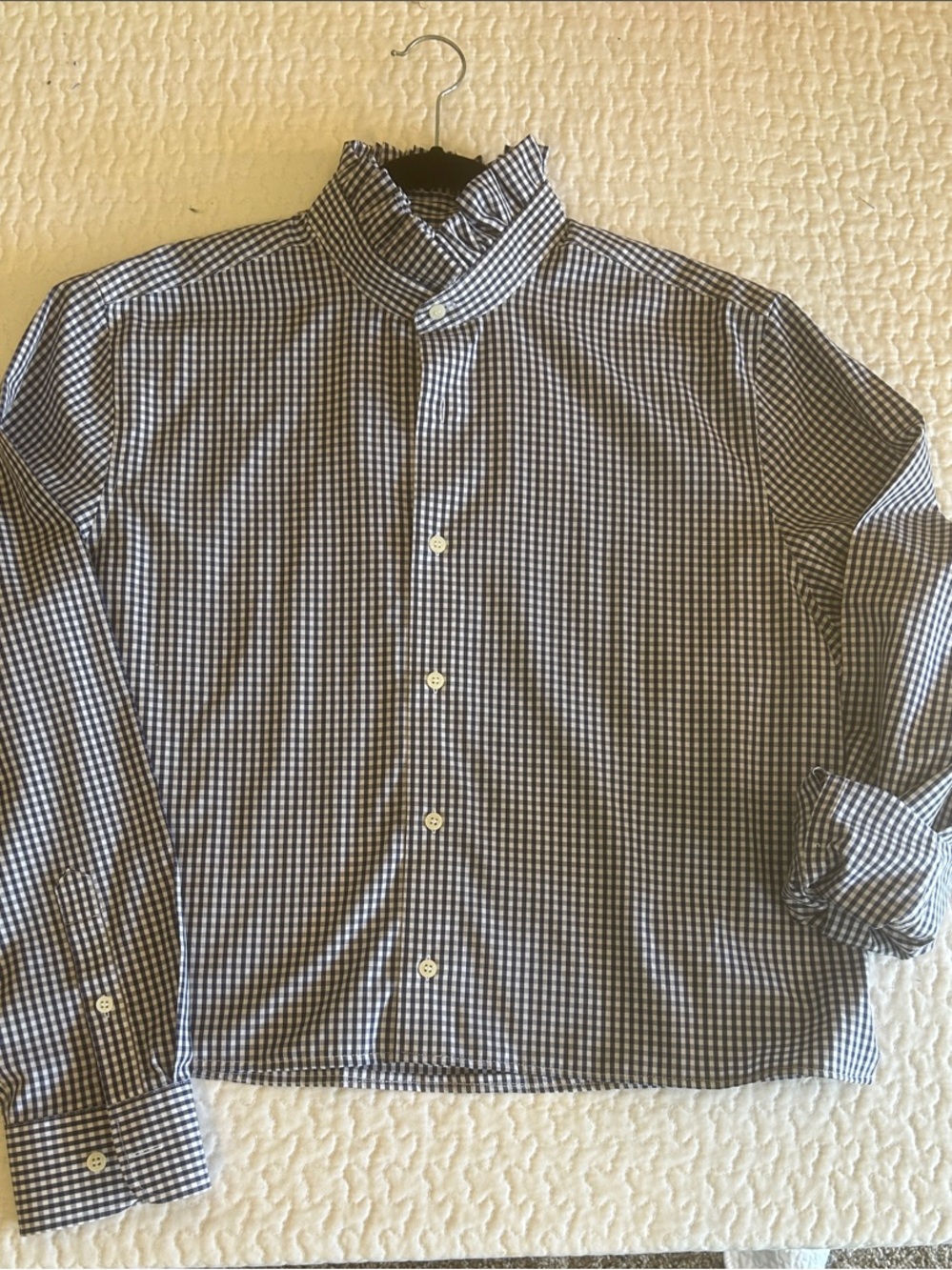 Women’s Upcycled Men's Navy and White Gingham Button-Up Shirt